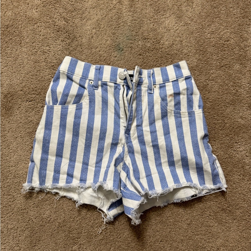 Blue and white striped Expression jean shorts